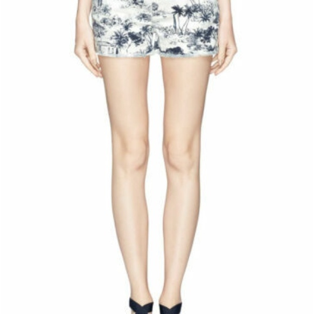 Tory Burch Frenesi Frayed Tropical Palm Tree Navy White Shorts Womens Sz. 26